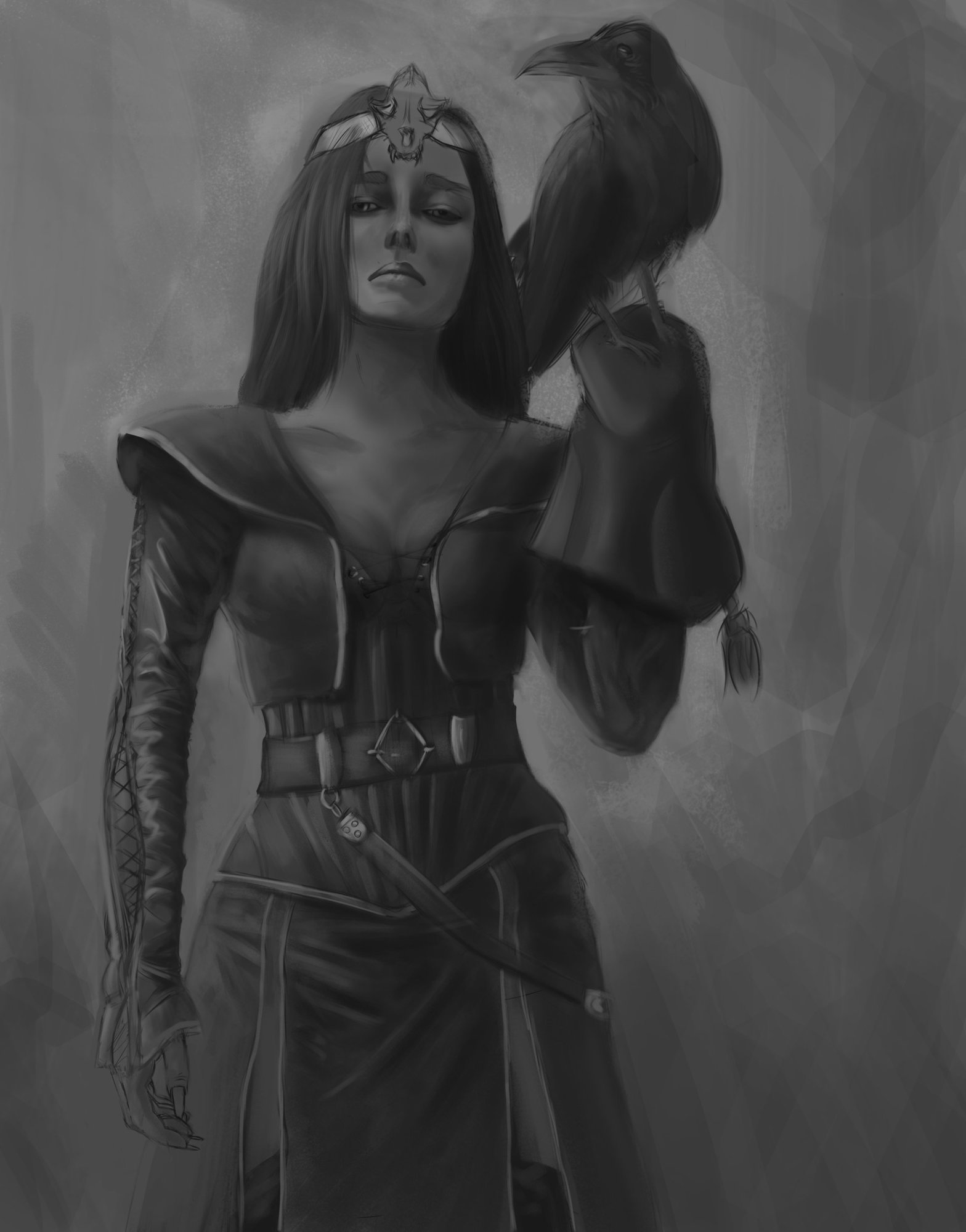 Sorcière au corbeau greyscale.jpg