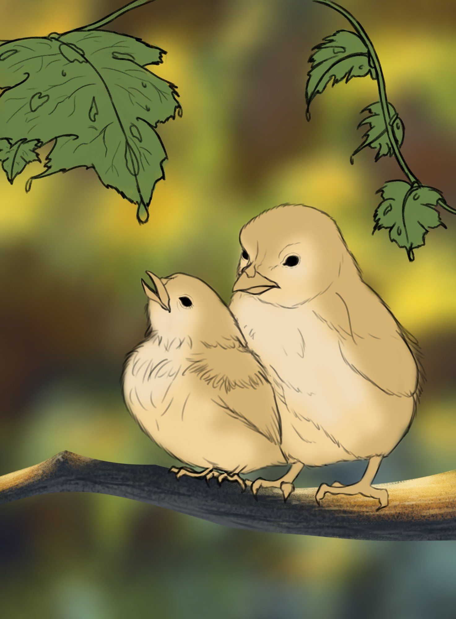 Oiseaux, branche et feuilles croquis.jpg