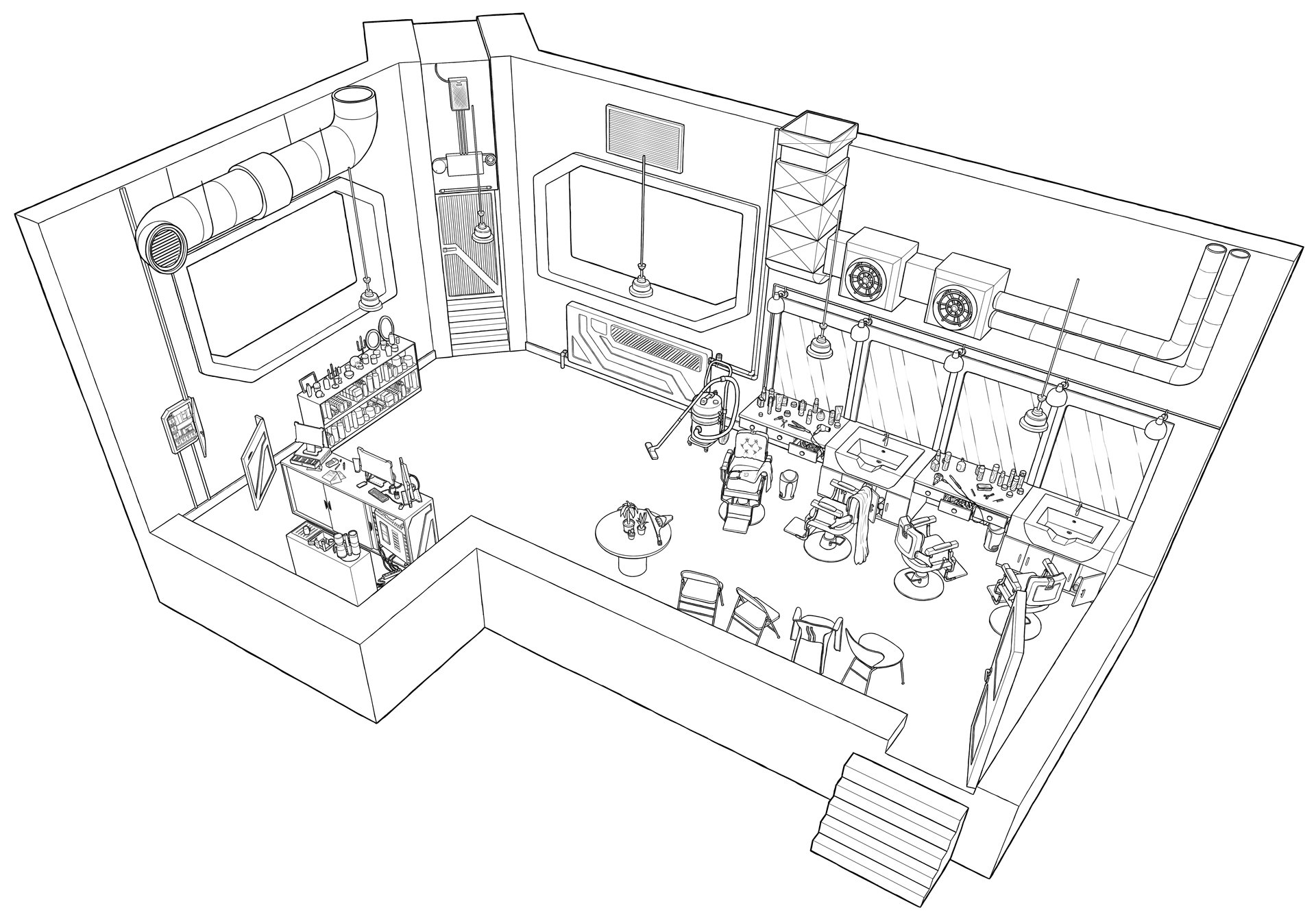 cyberpunk hair salon cutaway v01