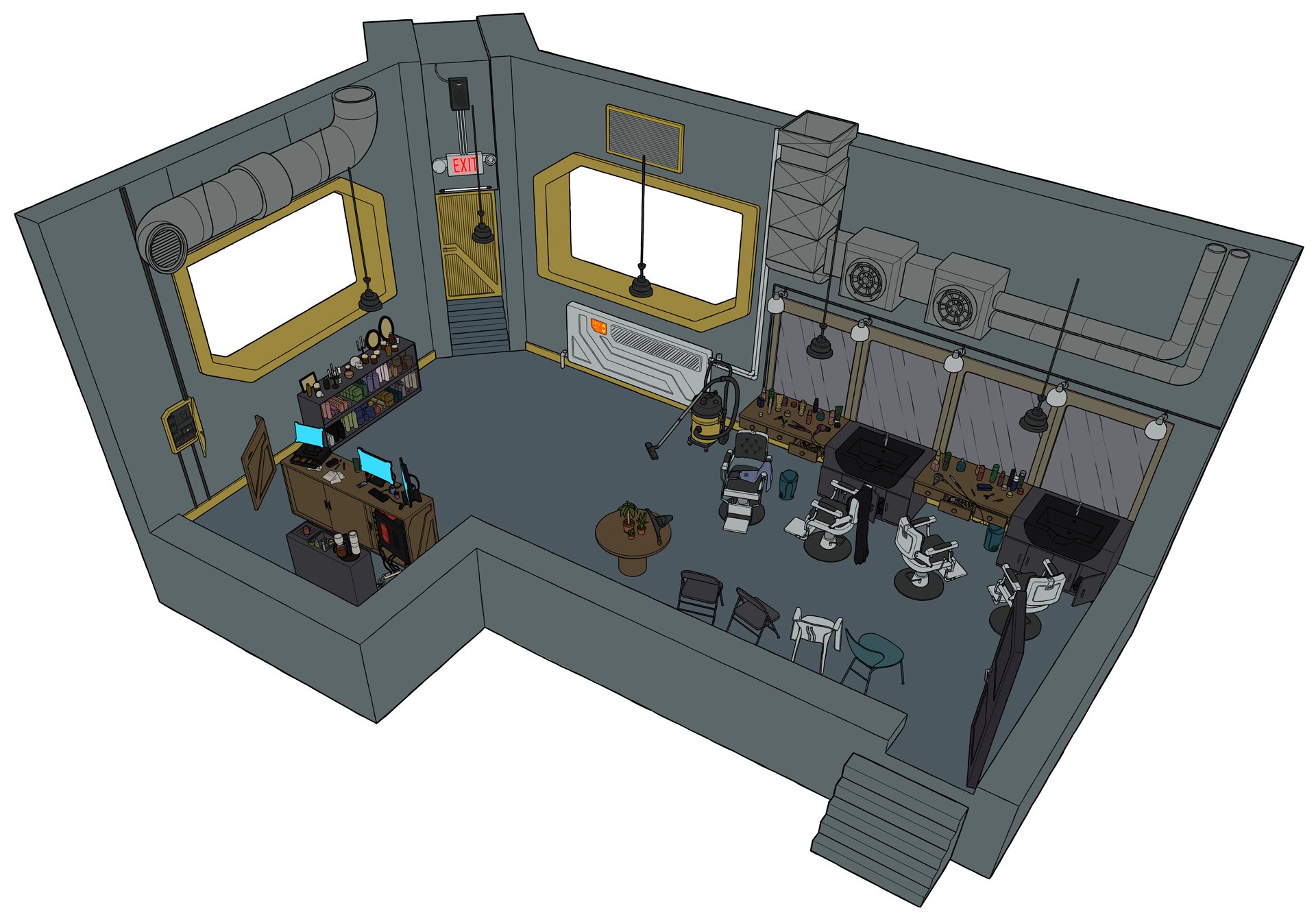 cyberpunk hair salon cutaway v02