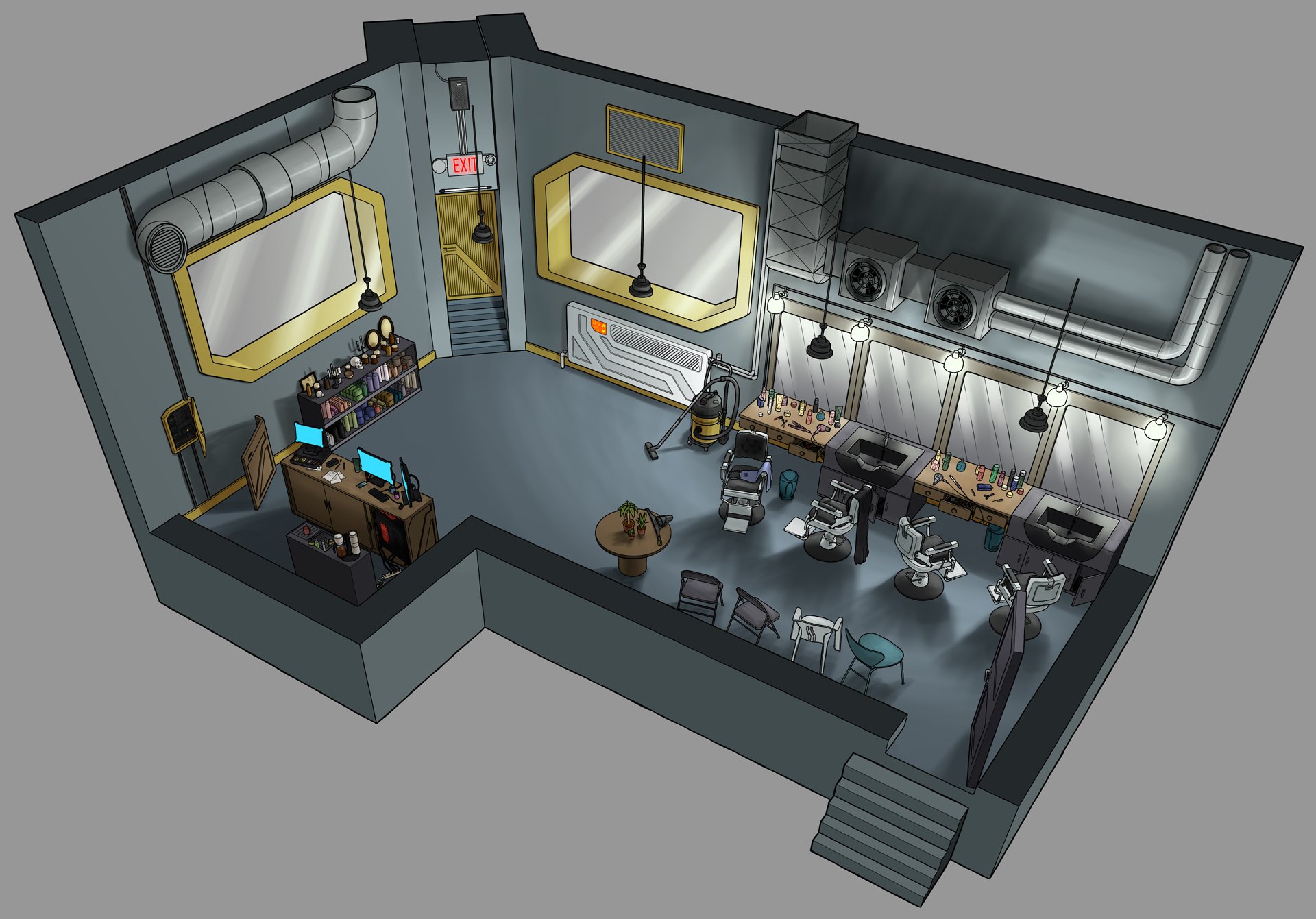 cyberpunk hair salon cutaway v03