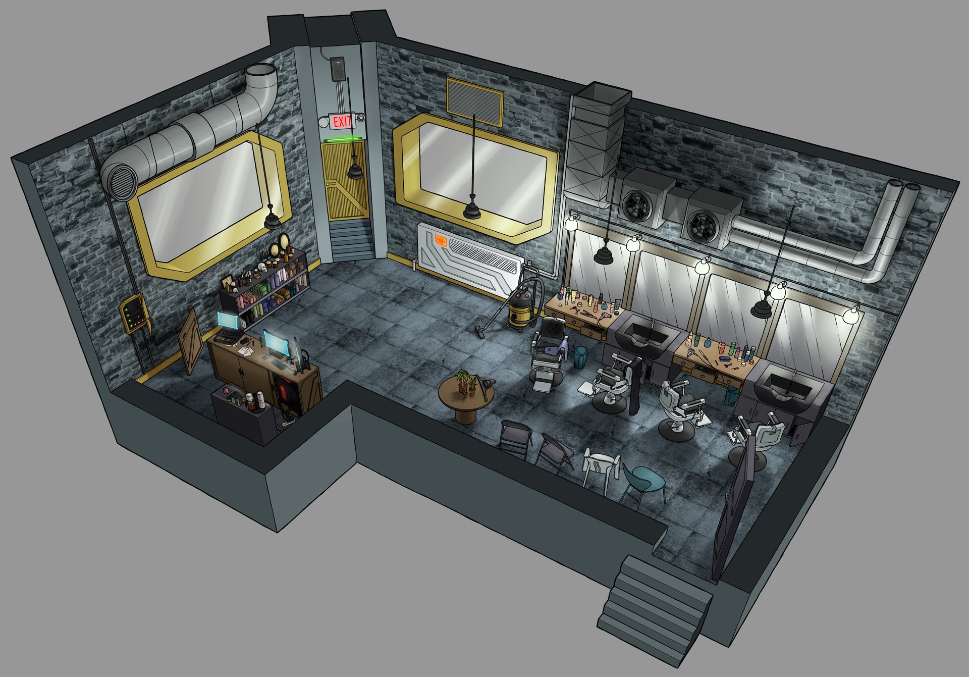 cyberpunk hair salon cutaway v04