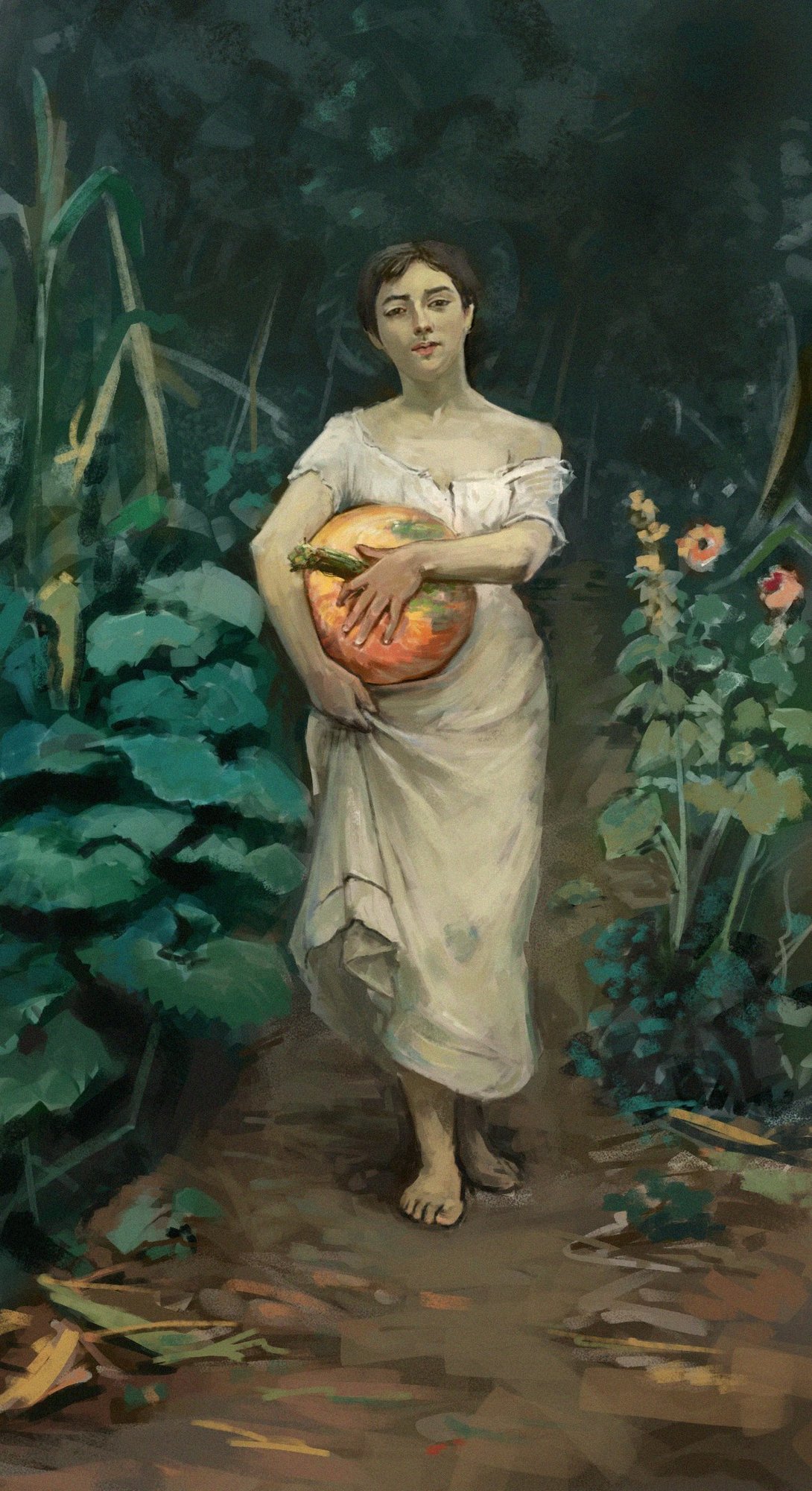 Study of Fausto ZONARO - Young girl carrying a pumpkin - part.jpg