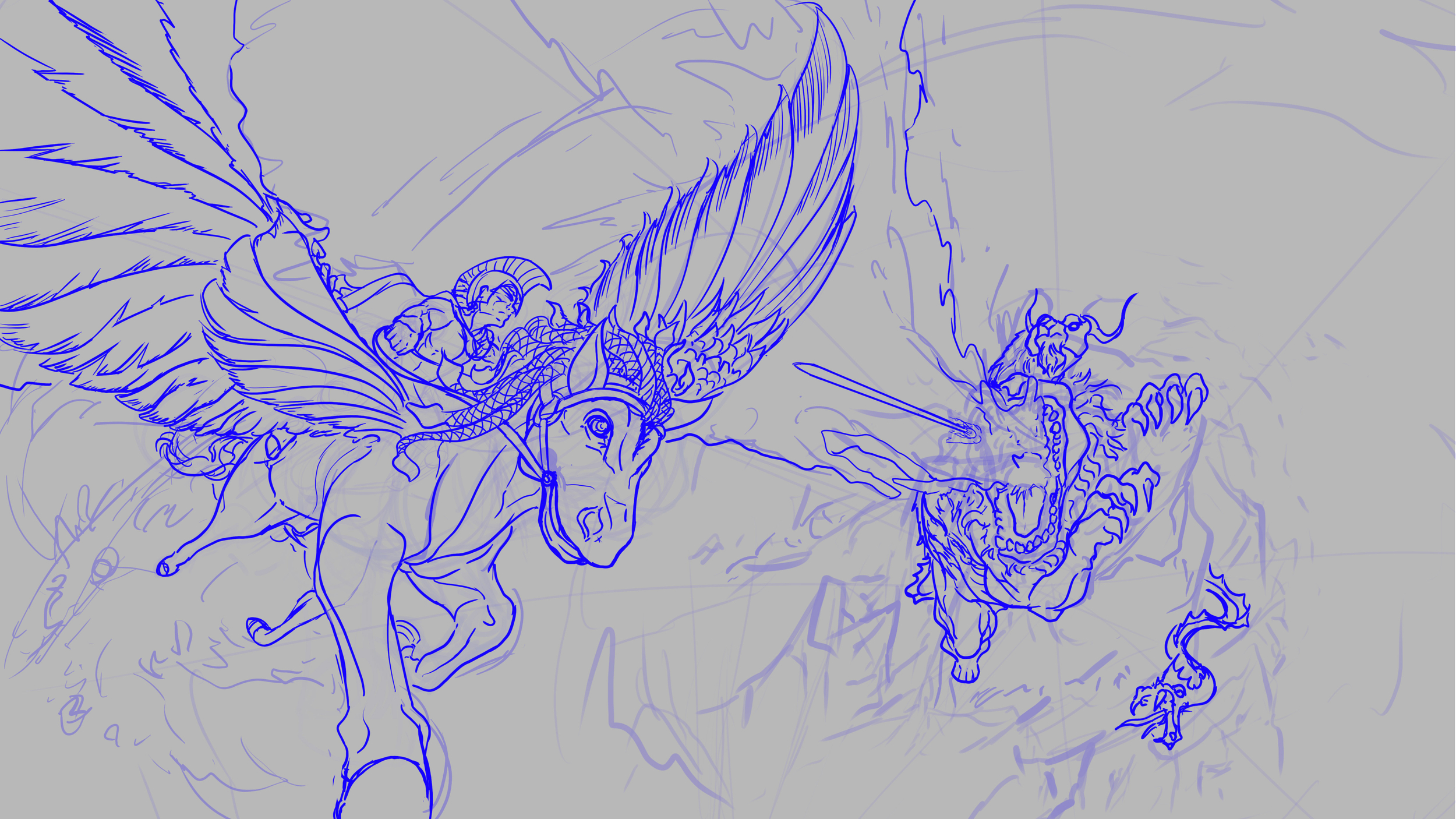 Challenge digital painting challenge 18- pégase-chimère- ébauche 1.jpg