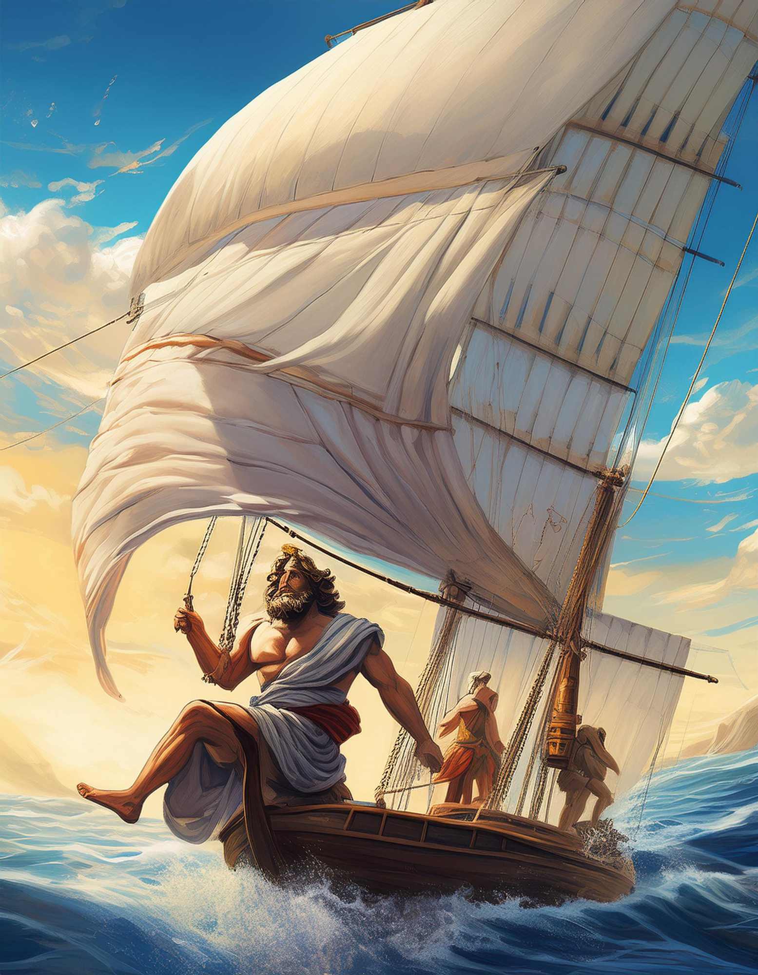 Firefly Au premier plan, Ulysse le grec, est à la pointe de son bateau à voile, en pleine mer. Au se.jpg