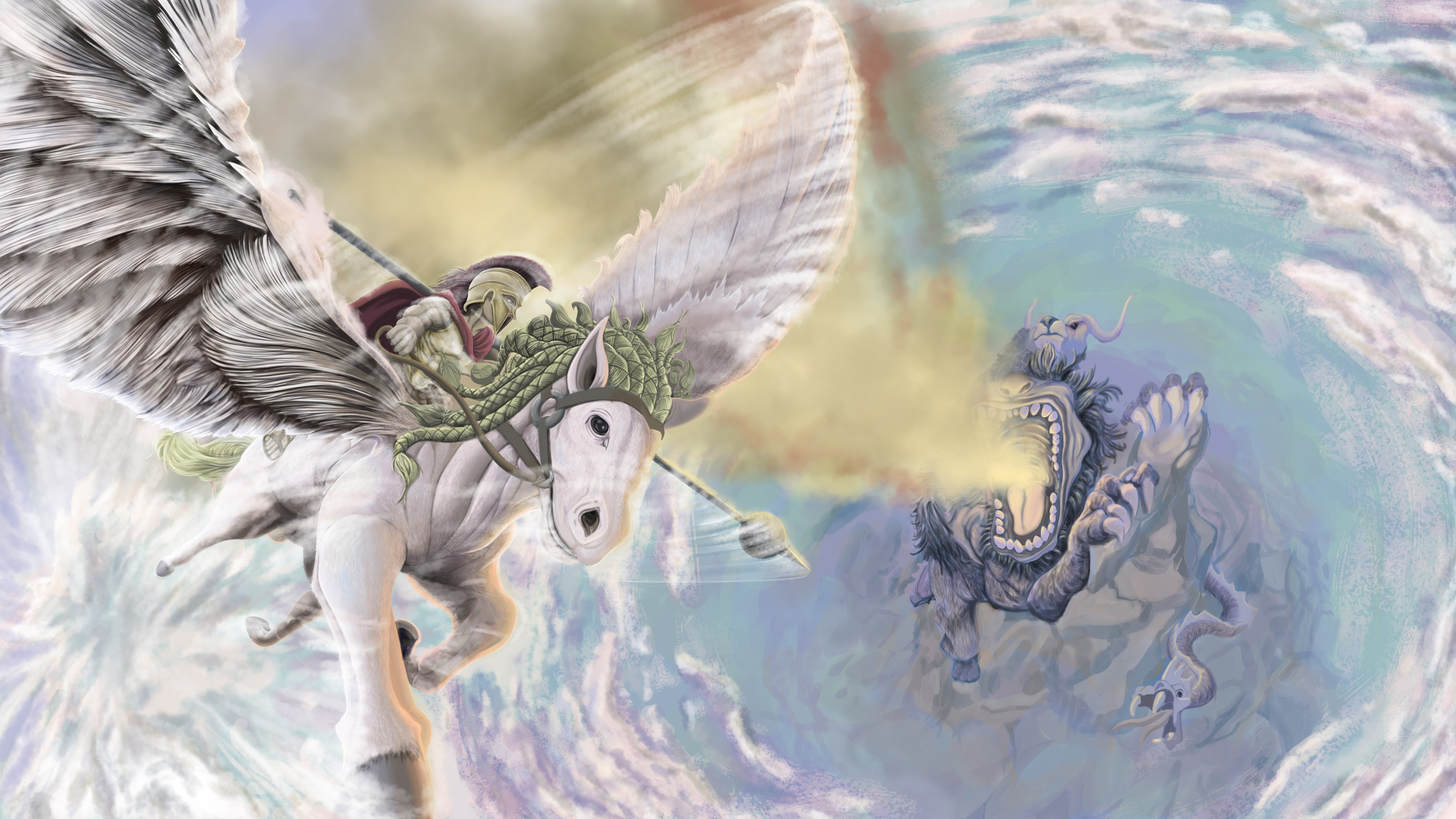Challenge digital painting challenge 18- pégase-chimère- WIP 2-5 nuages.jpg